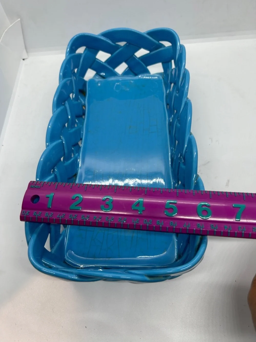 Primo'Gi Ceramic Blue Woven Fruit, Bread Basket